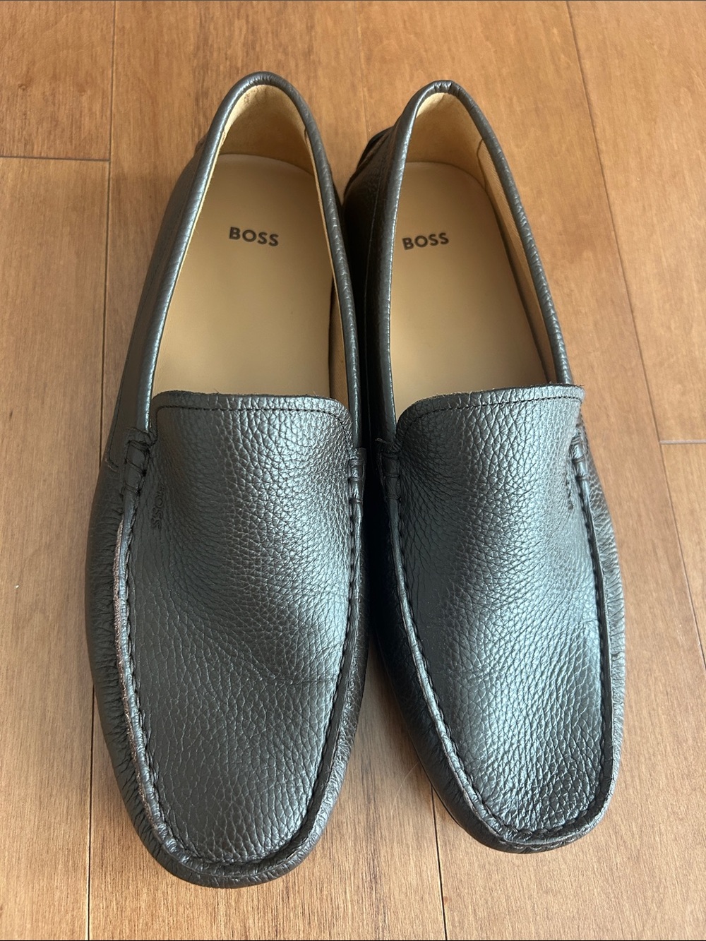 Boss Dark Brown Pebbled Leather Slip-On Loafers (EU 44)
